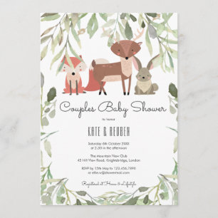 Invitation Bois Animaux Couples Baby shower / Saupoudrer