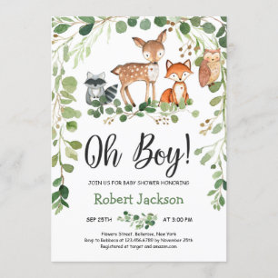 Invitation Bois animaux de forêt oh garçon baby shower