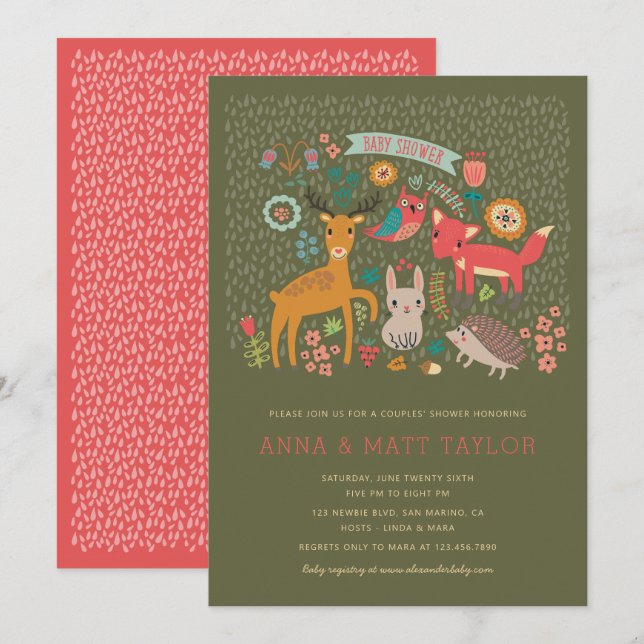 Invitation Bois Animaux Douche pour couples (Devant / Derrière)