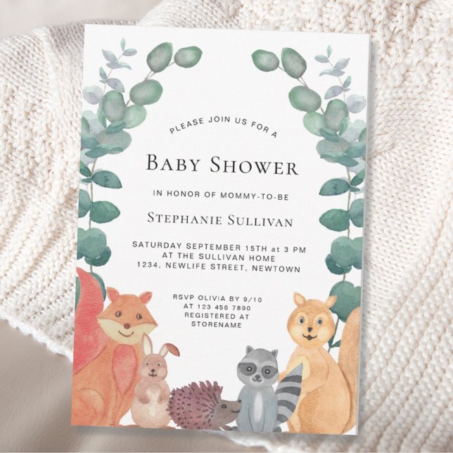 Invitation Bois Animaux Eucalyptus Baby shower vert (Créateur téléchargé)