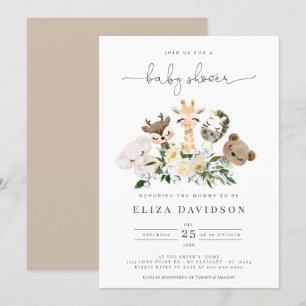 Invitation  Bois Animaux Faux Or Baby shower moderne
