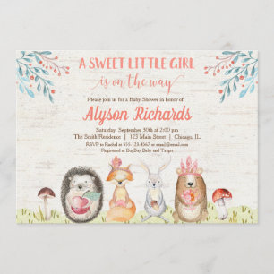 Invitation Bois animaux forêt amis fille baby shower