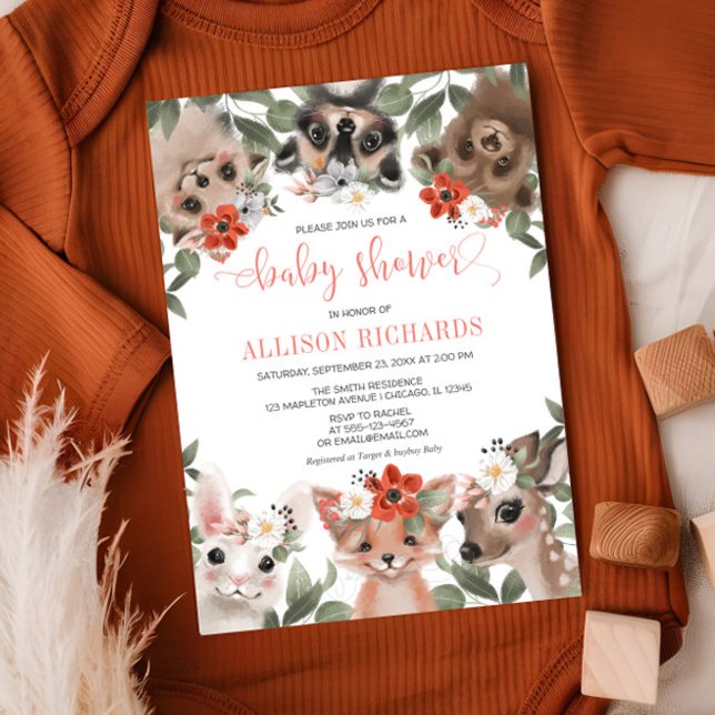 Invitation Bois animaux forêt amis fille baby shower (Créateur téléchargé)