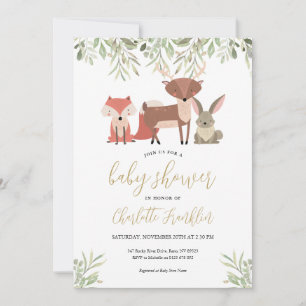 Invitation Bois Animaux Forêt Baby shower de verdure