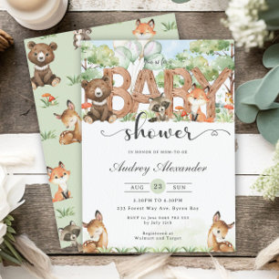 Invitation Bois Animaux Forêt Baby shower de verdure