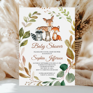 Invitation Bois Animaux Forêt Baby shower rustique