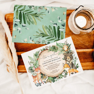 Invitation Bois Animaux Forêt Verdure Baby shower fille