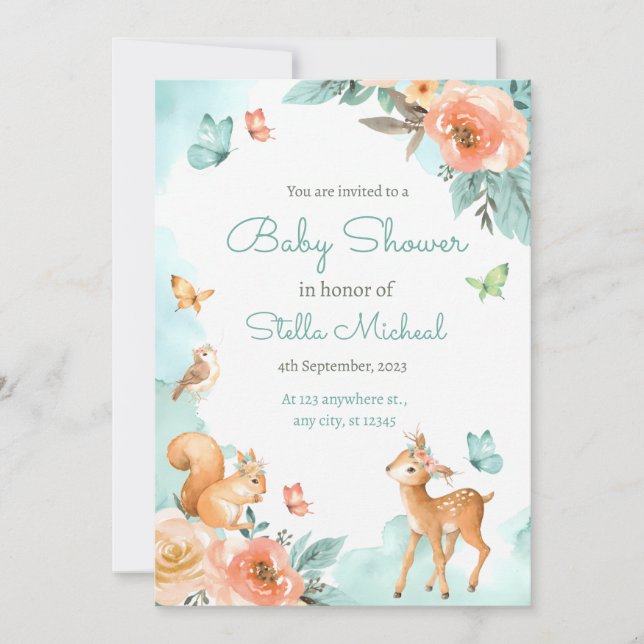 Invitation Bois Animaux Genre Neutre Baby shower mignon (Devant)