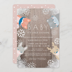 Invitation Bois Animaux Masque Rose Baby shower Drive-by