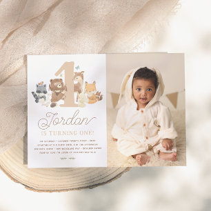 Invitation Bois Animaux mignons Premier anniversaire Photo