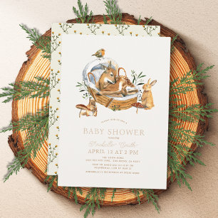 Invitation Bois Animaux Moïse Panier Baby shower champignon