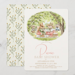 Invitation Bois Animaux Pique-nique Baby shower fille