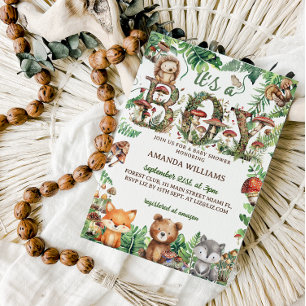 Invitation Bois Animaux Rustique mignon Baby shower garçon