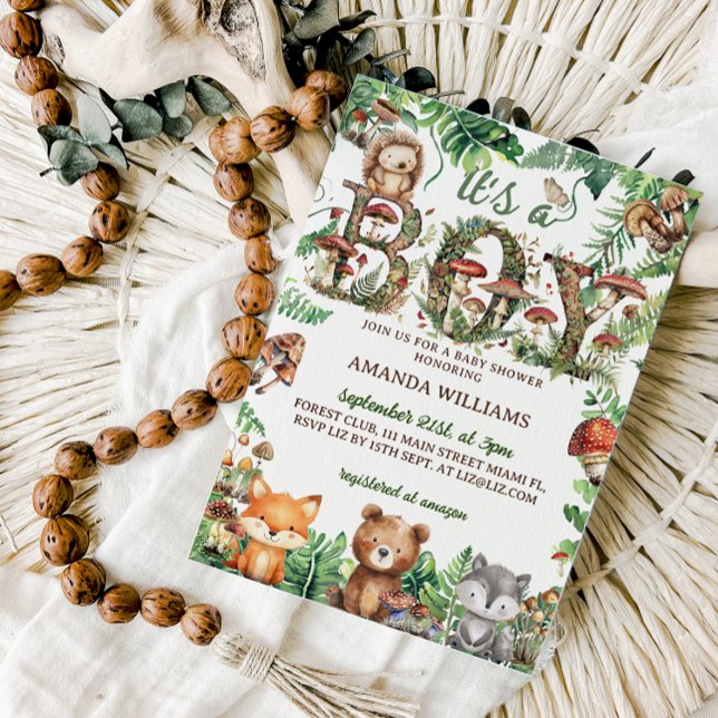 Invitation Bois Animaux Rustique mignon Baby shower garçon (Créateur téléchargé)