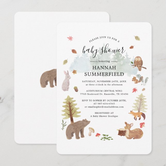 Invitation Bois Animaux Rustiques Baby shower Garçons (Devant / Derrière)