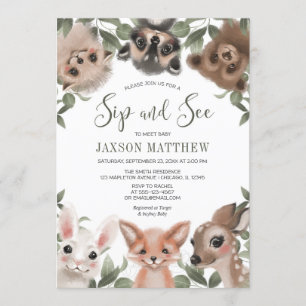 Invitation Bois animaux Siroter et voir rencontrer bébé garço