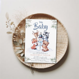 Invitation Bois Animaux Snowman Caractère Garçon Baby shower