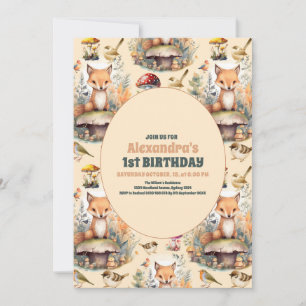 Invitation Bois Animaux Végétation 1er anniversaire