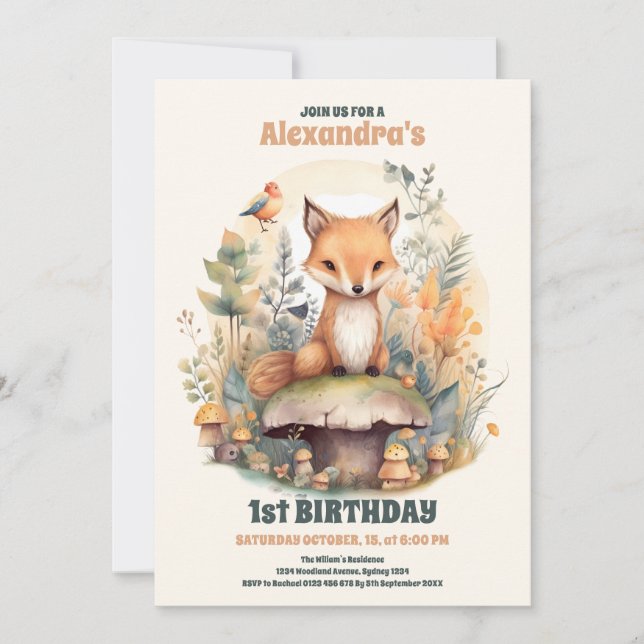 Invitation Bois Animaux Végétation 1er anniversaire (Devant)