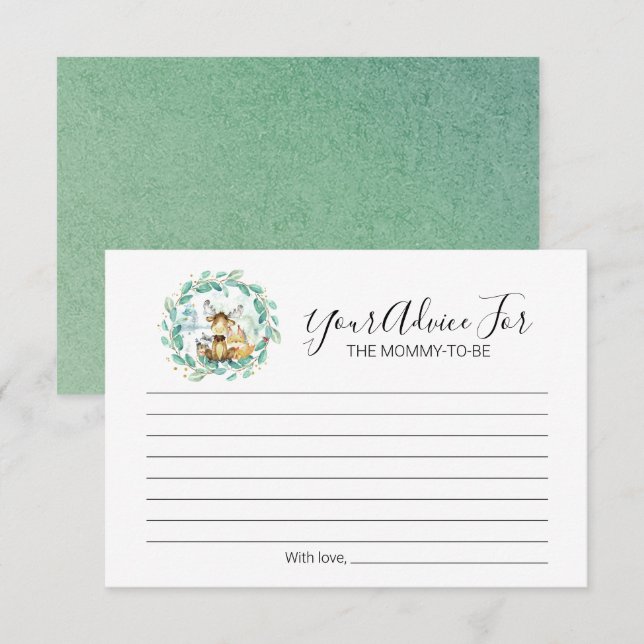 Invitation Bois Animaux Végétation Baby shower Conseils (Devant / Derrière)