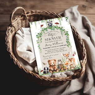 Invitation Bois Animaux Végétation Champignons Baby shower