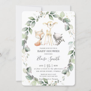 Invitation Bois Animaux Verdure rustique Baby shower feuillu