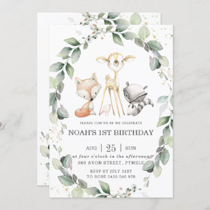Invitation Bois Animaux Verdure rustique Jour d'anniversaire