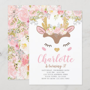 Invitation Bois, Anniversaire des Cerfs Floraux