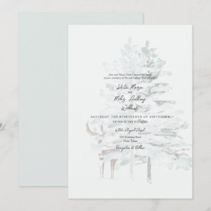 Invitation Bois Aquarelle Arbres et Mariage de cerfs