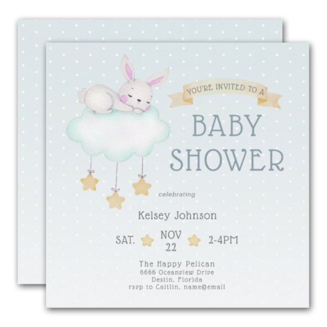 Invitation Bois Aquarelle Bunny Baby shower Turquoise clair (Créateur téléchargé)