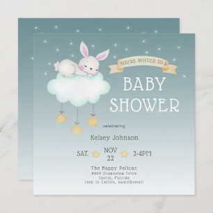 Invitation Bois Aquarelle Bunny Starry Baby shower