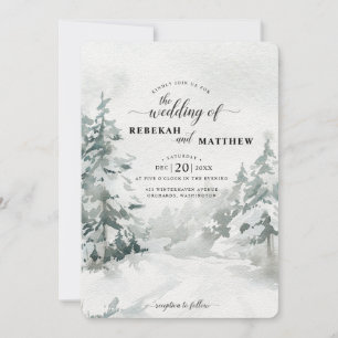 Invitation Bois   Aquarelle de la forêt d'hiver de neige Invi