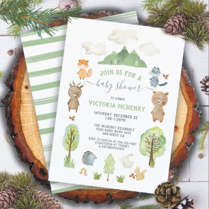 Invitation Bois Aquarelle Forêt Baby shower Animaux