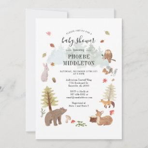 Invitation Bois Baby shower Animaux forestiers