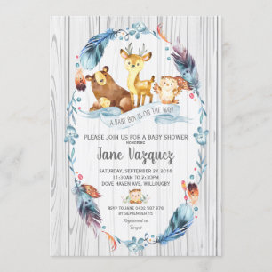 Invitation Bois Baby shower Boy Boho Forêt Animaux