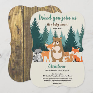 Invitation Bois Baby shower Forêt Animaux Végétation
