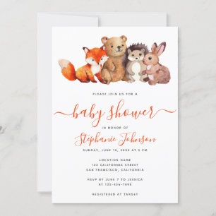 Invitation Bois Baby shower mignon Aquarelle Animaux