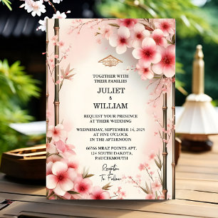 Invitation Bois Bambou rose Sakura Cerry Blossom Mariage