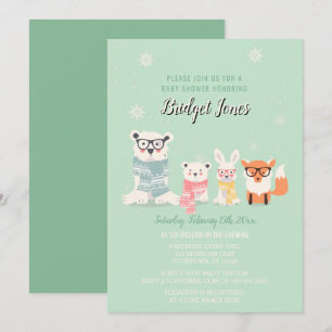 Invitation Bois Bébé Animaux Baby shower forestier d'hiver