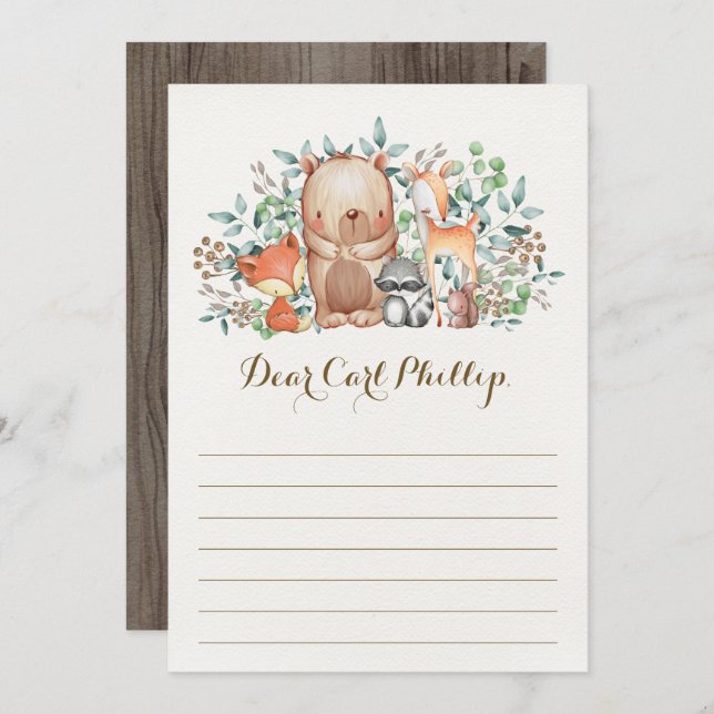 Invitation Bois Bébé Animaux / Time Capsule Message Card (Devant / Derrière)