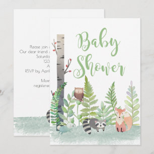 Invitation Bois Bébé Animaux Végétation Baby shower Invitatio