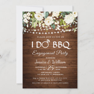 Invitation Bois blanc Roses Floral I Do BBQ Engagement Party