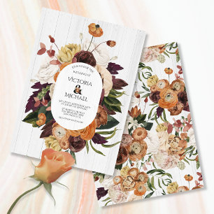 Invitation Bois blanc rustique Automne Mariage de couronnes f