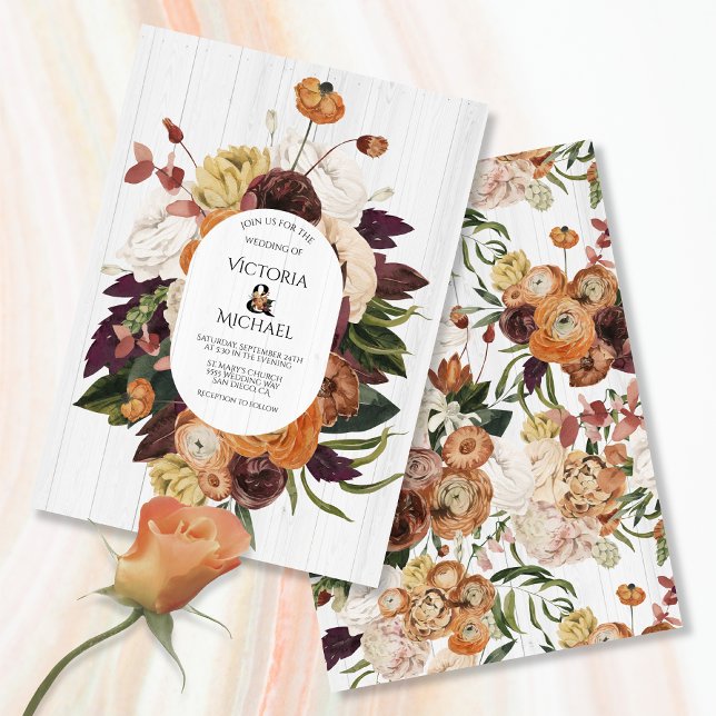 Invitation Bois blanc rustique Automne Mariage de couronnes f (Créateur téléchargé)