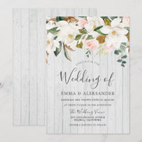 Bois blanc rustique Bleu & Mariage Floral blanc