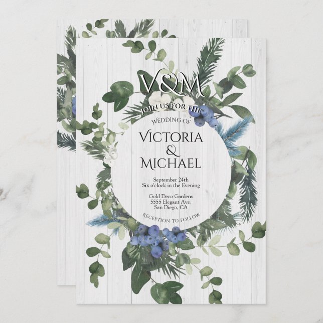 Invitation Bois blanc rustique Floral & Mariage de la forêt d (Devant / Derrière)