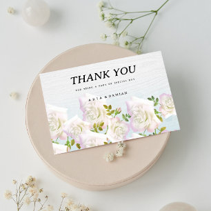 Invitation Bois blanc rustique menthe rose rose Merci