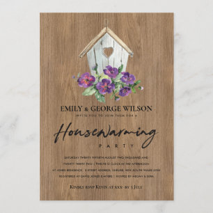 INVITATION BOIS BOIS FLORALE BIRD HOUSE PARTI RÉCHAUFFEMENT
