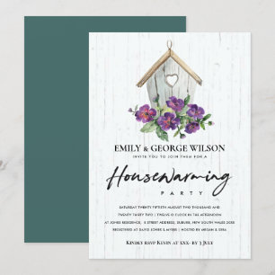 INVITATION BOIS BOIS FLORALE BIRD HOUSE PARTI RÉCHAUFFEMENT