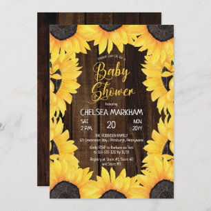 Invitation Bois boisé rustique   Baby shower fille tournesol
